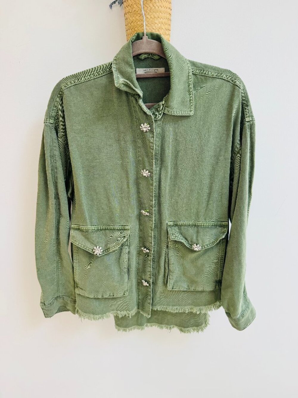 ALLSAINTS Crystal-Button Oversized Denim Jacket - Sz Small